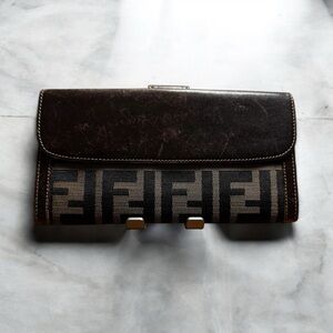 Fendi Brown Zucca Long Snap Wallet. EUC.